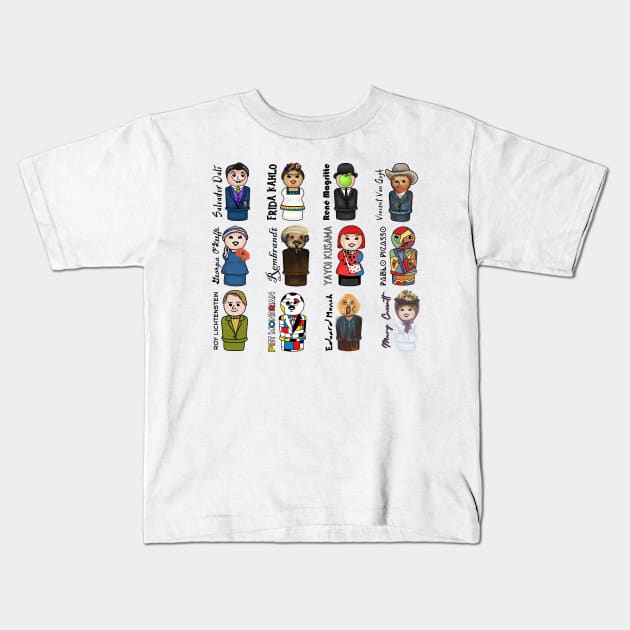 Portraits of the Artists Kids T-Shirt by Slightly Unhinged